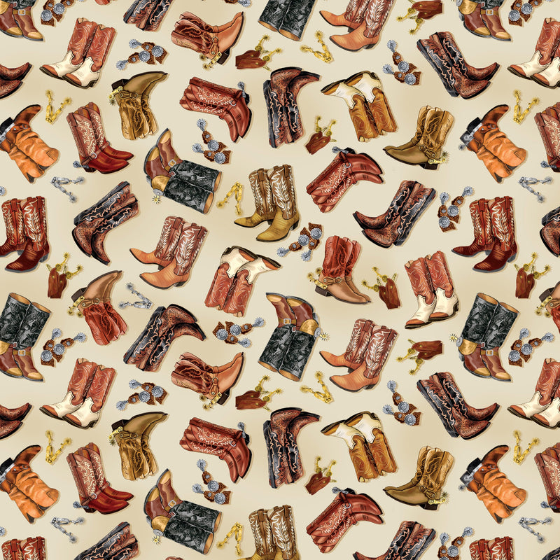 108" Yellowstone Cowboy Boots Wide Quilt Back Ecru