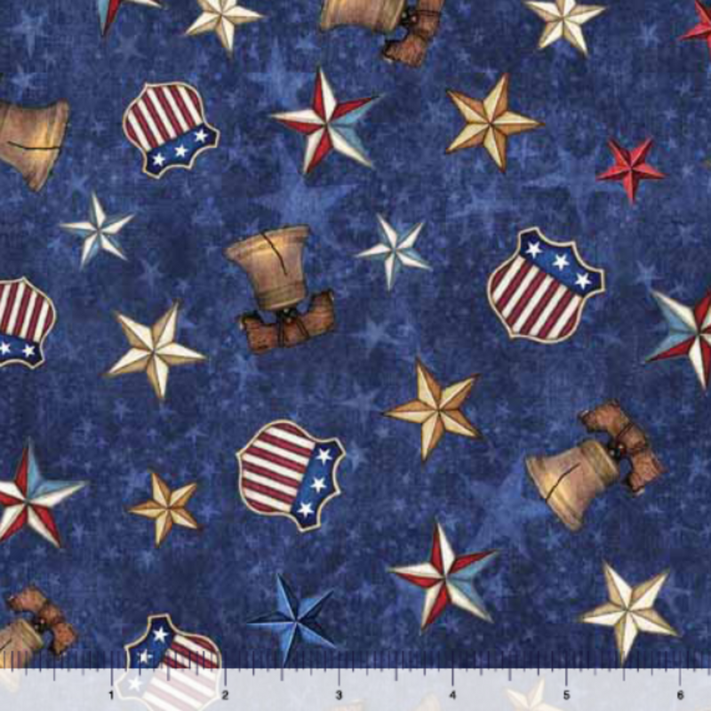 108" American Spirit Liberty Bell and Stars Wide Quilt Back Blue