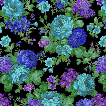 108" Opulent Floral Bouquet Wide Quilt Back Blue