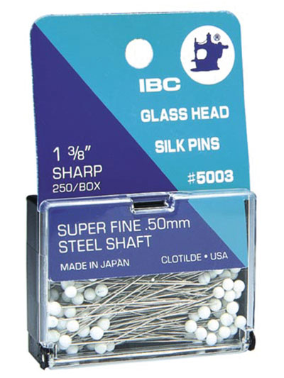 IBC Glass Head Silk Pins 1-3/8" White
