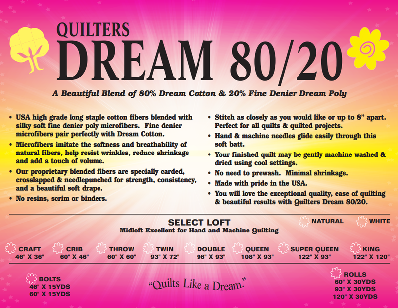 Quilter Dream 80/20 Batting Select Loft - White