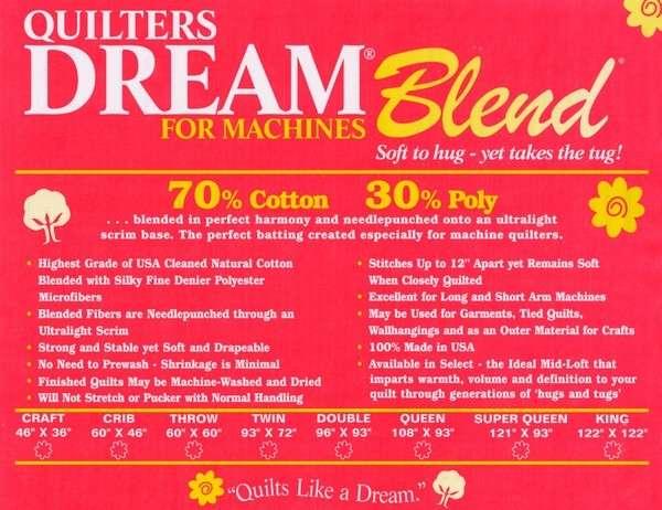 Quilters Dream Blend Batting for Machines 70/30 - Natural