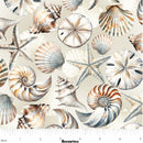 Seashell pattern on a beige background.