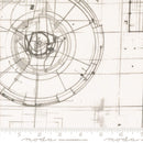 Wide quilt backing fabric with architectural design in gray on winter white background.