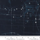 Fabric  with blue lines and dots on a dark navy background.