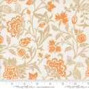 Floral pattern wide back fabric with orange and beige flowers on a white background.