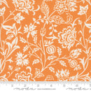 Floral print on wide backing fabric in white on an orange background.