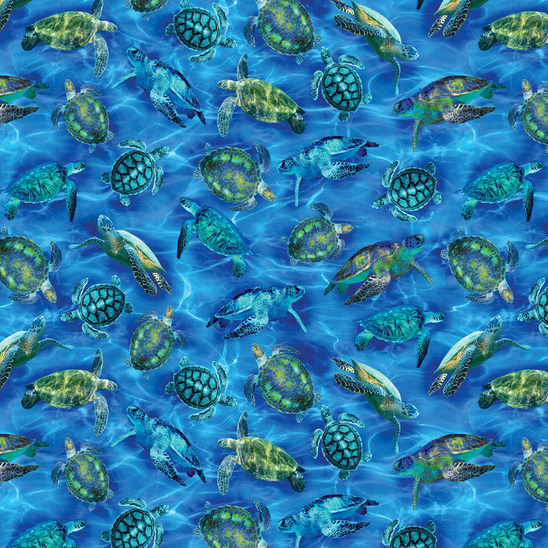 108" Oceana Sea Turtle Haven Wide Quilt Back Ultrablue