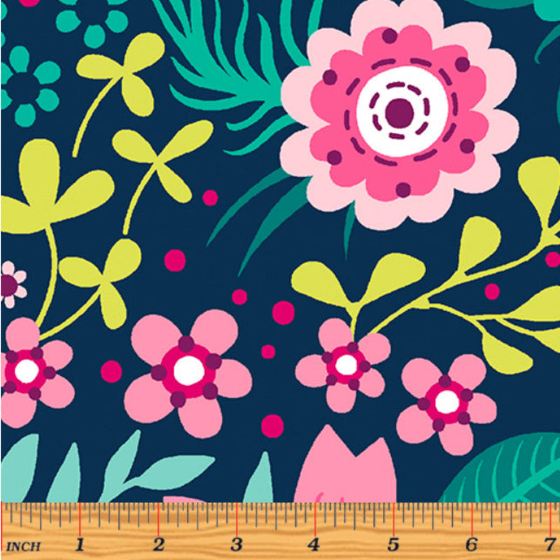 108" Secret Garden Wallflowers Wide Quilt Back Navy