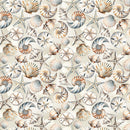 Seashell pattern on a beige background.