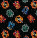 108" Harry Potter House Crests Wide Quilt Back Black