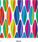Wide quilt backing fabric with colorful oval design on a white background with a ruler at the bottom for scale.