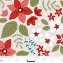 Floral pattern with red, green, and white flowers on a beige background, featuring a ruler at the bottom.