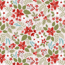 Pattern of red and green flowers and leaves on a white background