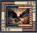 Quilt kit featuring a bald eagle design in the center, surrounded by American flag patterns.