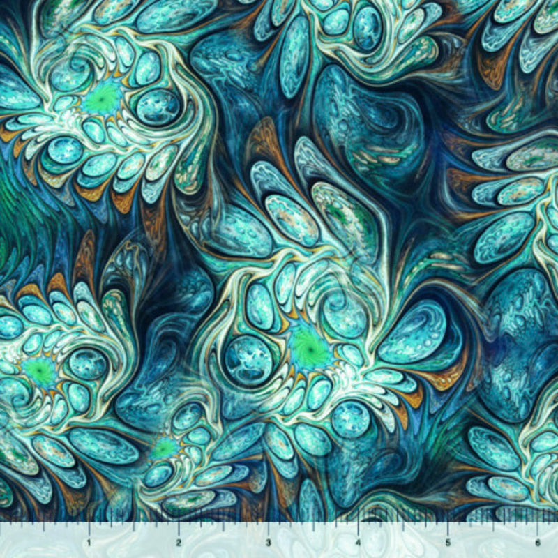 108" Mystic Owls Abstract Marble Wide Quilt Back Teal