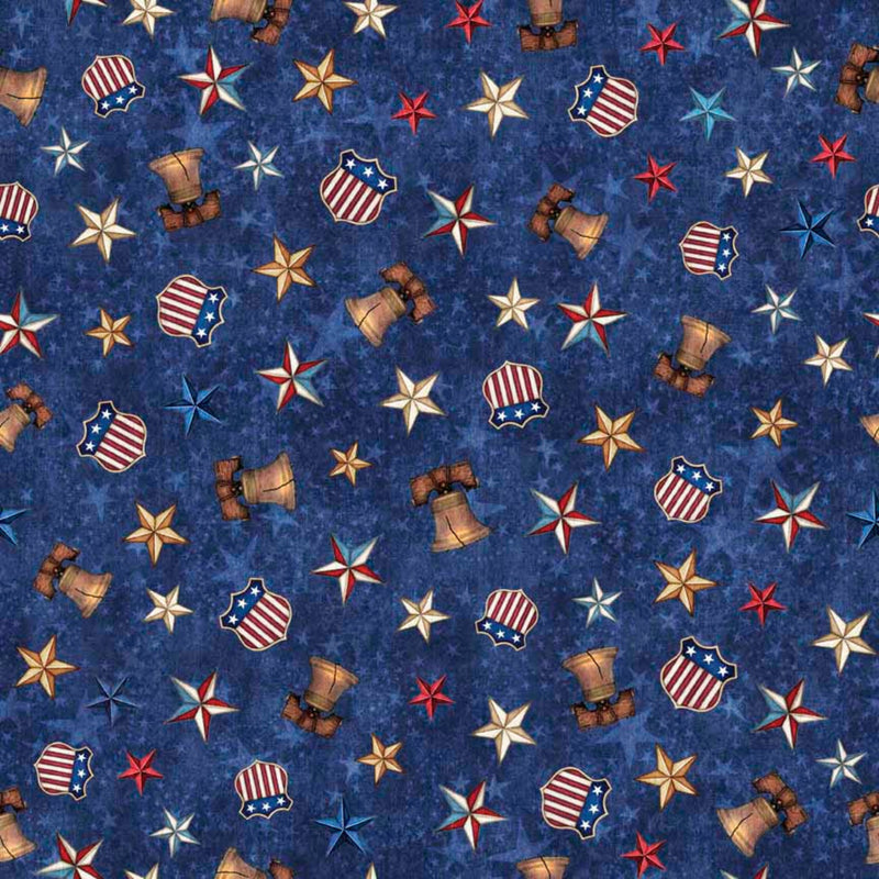 108" American Spirit Liberty Bell and Stars Wide Quilt Back Blue