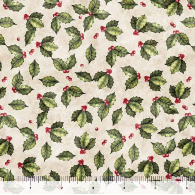 108" Wonderful Christmastime Holly Toss Wide Quilt Back Cream