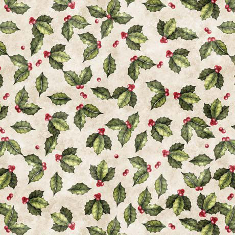 108" Wonderful Christmastime Holly Toss Wide Quilt Back Cream