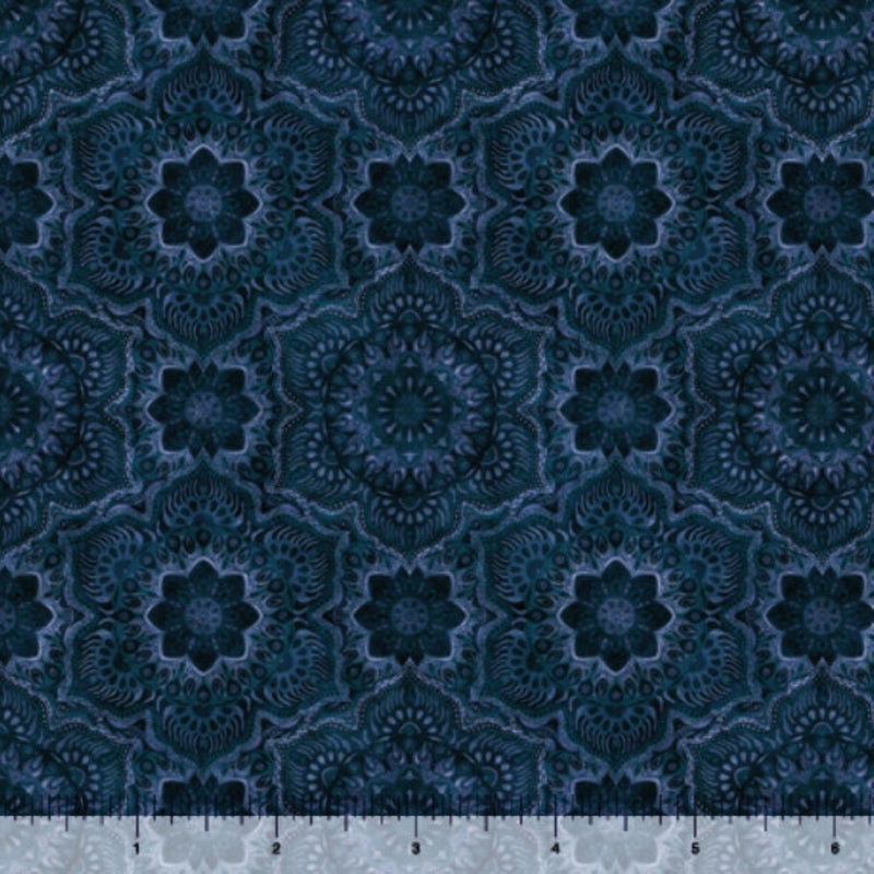 108" Queen Bee Flower Medallion Wide Quilt Back Denim