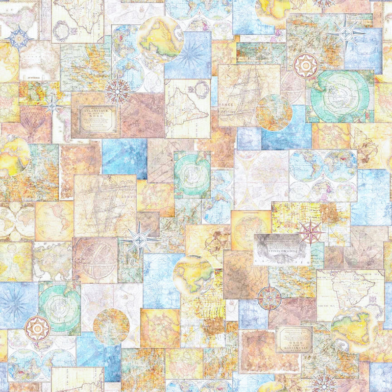  108" Globetrotter Travel Maps Wide Quilt Back 