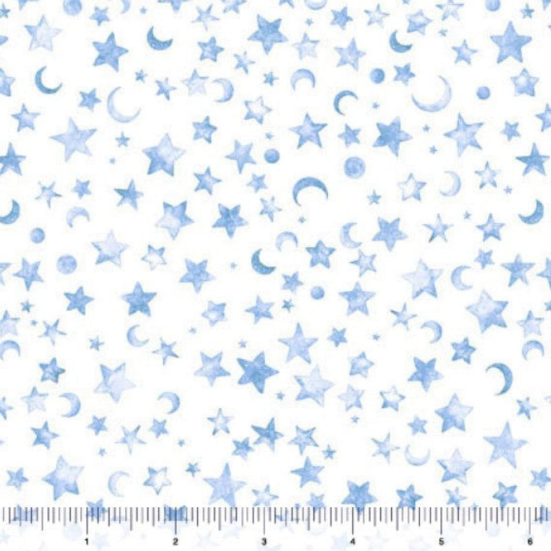 Sample Swatch of 108" Lil' Wizards Moon & Stars Wide Quilt Back Blue