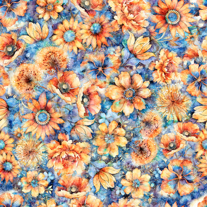 108" Midnight Blooms Packed Floral Wide Quilt Back Blue