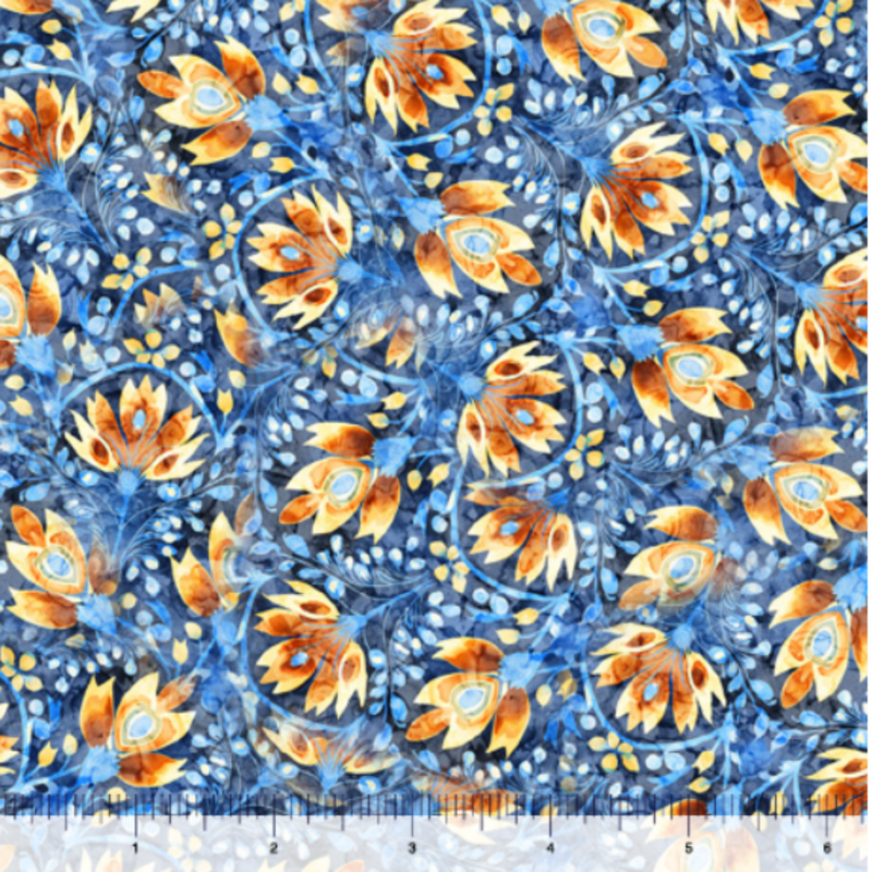 108" Midnight Blooms Floral Toss Wide Quilt Back Blue