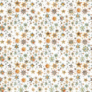 Fabric pattern of colorful stars on a white background.