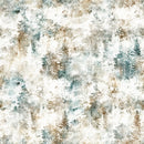 Textured fabric pattern with abstract pine trees in earthy tones on a white backgrounds 