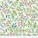 Pattern of green leaves and red berries on a light blue background with a ruler at the bottom for scale.