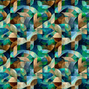 Wide quilt backing fabric with a geometric print in blues, greens, browns and tans.