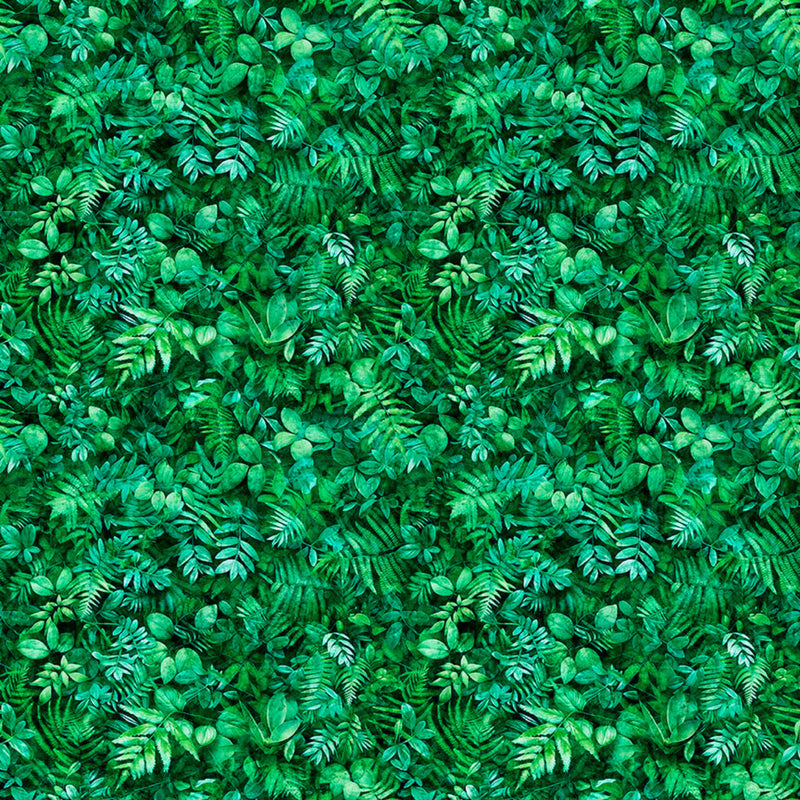 Fabric with green leaf pattern