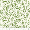 Wide quilt backing fabric with a pattern of green vines with leaves on a cream background.