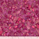 Wide quilt backing fabric with a pattern of tone on tone pink and purple brush strokes on a pink background with a ruler at the bottom to show scale.