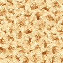 Wide quilt backing fabric with mountain animal silhouettes in tan and brown on a beige and tan background.