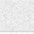Wide quilt backing fabric with a gray floral outline pattern on a white background with a ruler shown for scale.