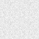 Wide quilt backing fabric with a gray floral outline pattern on a white background.