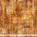 Wide quilt backing fabric in tone on tone tans and browns with a wood texture look and a ruler at the bottom for scale.