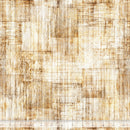 Wide quilt backing fabric in tone on tone light tans and browns with a wood texture look and a ruler at the bottom for scale.