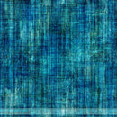 Wide quilt backing fabric in tone on tone blues and teals with a wood texture look and a ruler at the bottom for scale.