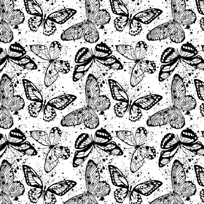 108" Black Tie II Butterflies Wide Quilt Back Black/White
