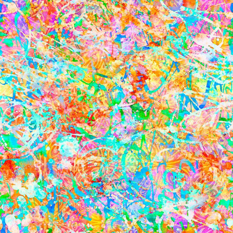 Wide quilt backing fabric with a multicolored abstract pattern.