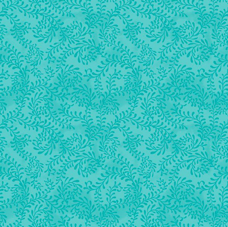 108" Swirling Leaves Essential Wide Quilt Back Turquoise