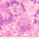 Large floral print in shades of lavender and pink.