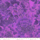 Large floral print in purples and pinks.