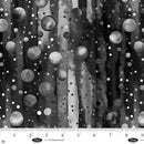 Wide quilt backing fabric with a pattern of bubbles and a watercolor effect in black, white and gray, featuring a ruler for scale.