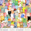 Wide quilt backing fabric with a pattern of colorful cartoon cats with a ruler at the bottom, indicating fabric measurement.