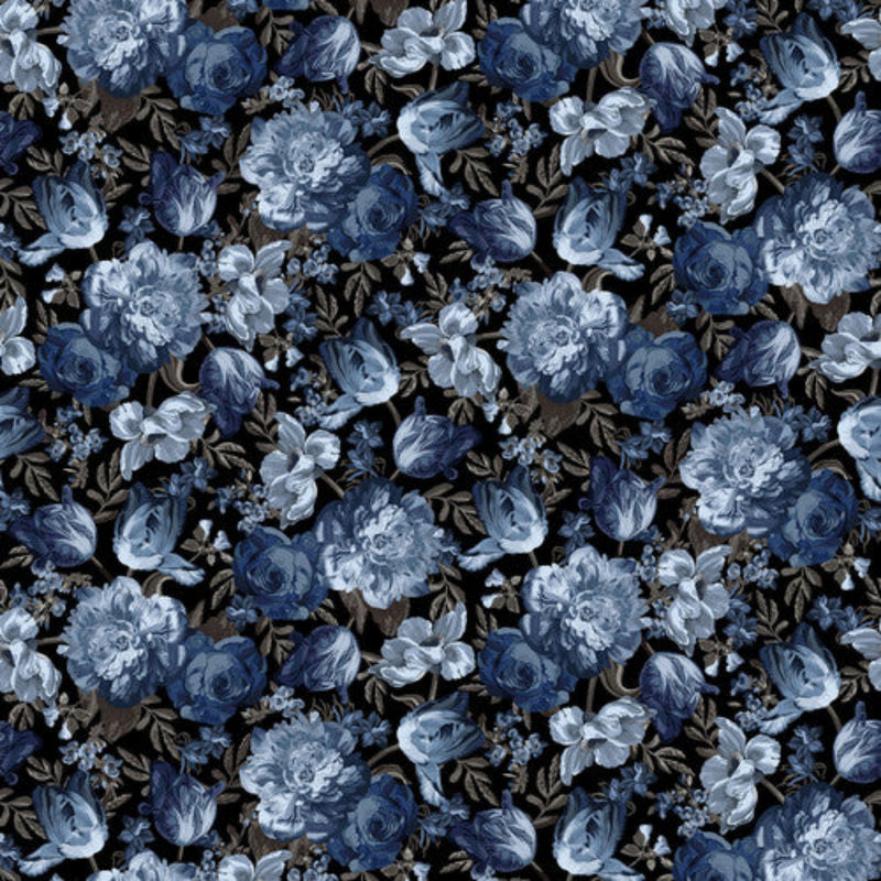 Sample Swatch of 108" Midnight Floral Wide Quilt Back Black/Denim