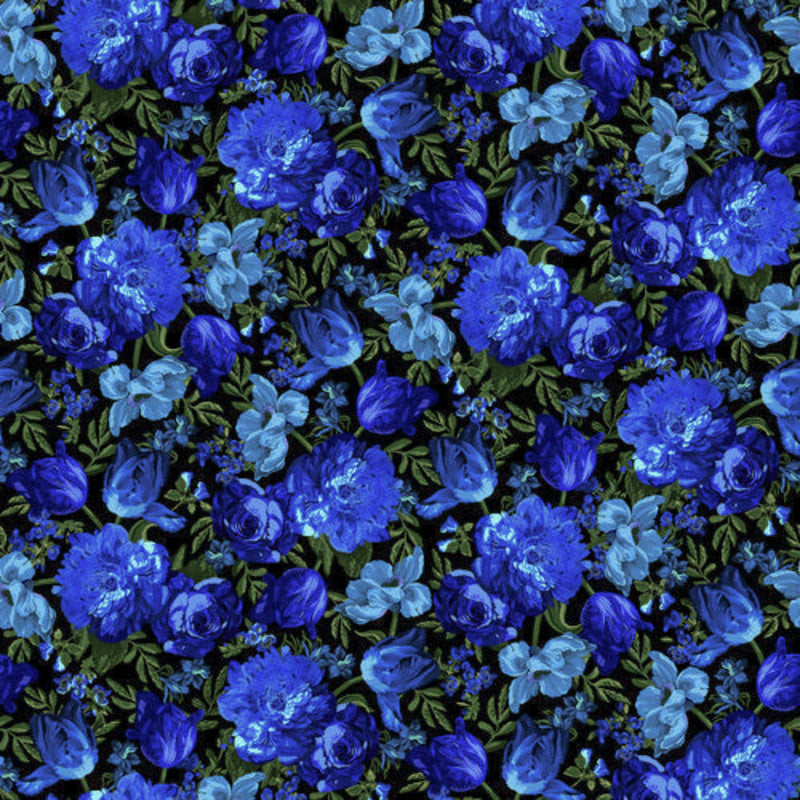 Sample Swatch of 108" Midnight Floral Wide Quilt Back Black/Royal